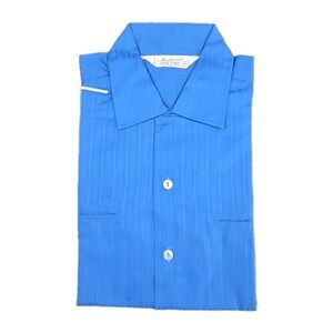 Vintage Bowling Shirt 60s Imperial Satin Stripe Blue NOS Large Side Slits Pocket